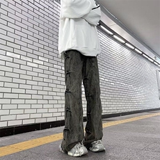 【有货】DC1013-P50美式高街废土风水洗褶皱微喇牛仔裤男阔腿裤，男装牛仔裤，星座603-2