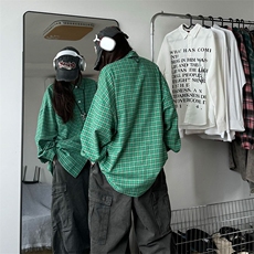 衬衫男秋季新款港风宽松磨毛格子长袖大码衬衣CS510-P38(现货），男装衬衫，星座214-3