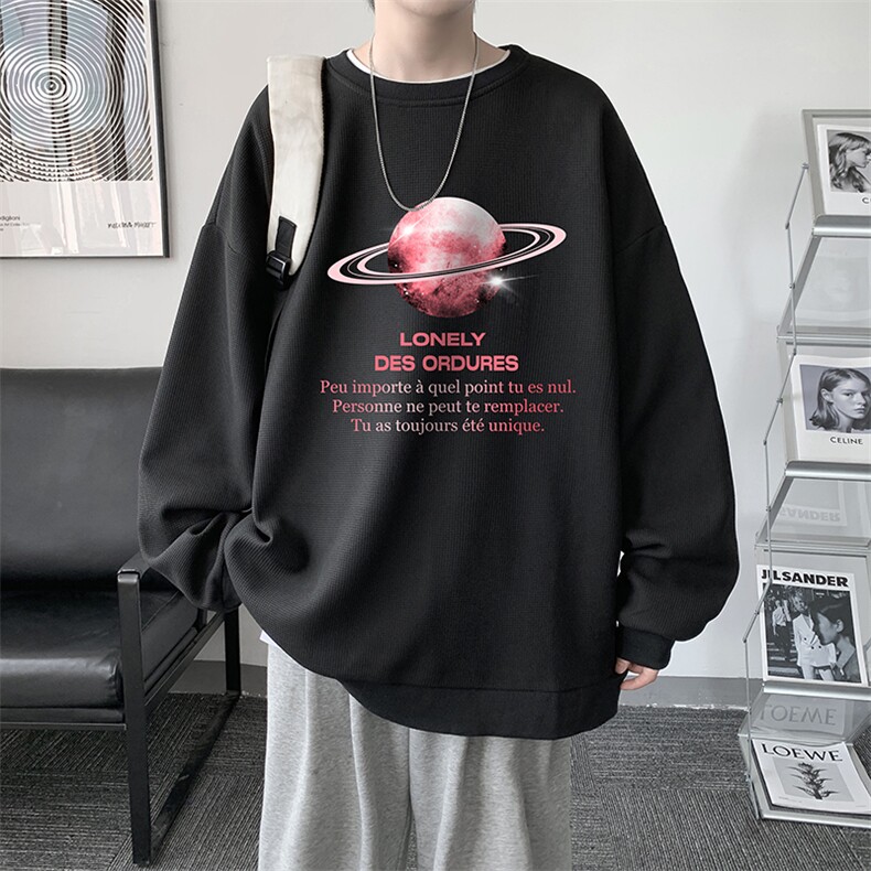 华夫格卫衣圆领卫衣男大码长袖t恤男外套 HW76184-P30加绒款-P40图片