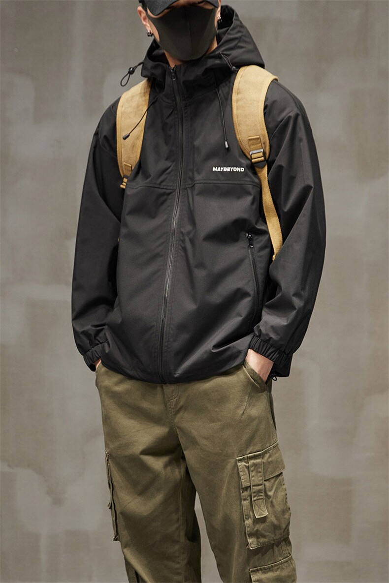 冲锋衣连帽夹克男宽松落肩纯色上衣外套DSA157B-JK727-P58,男装夹克,电商A157B