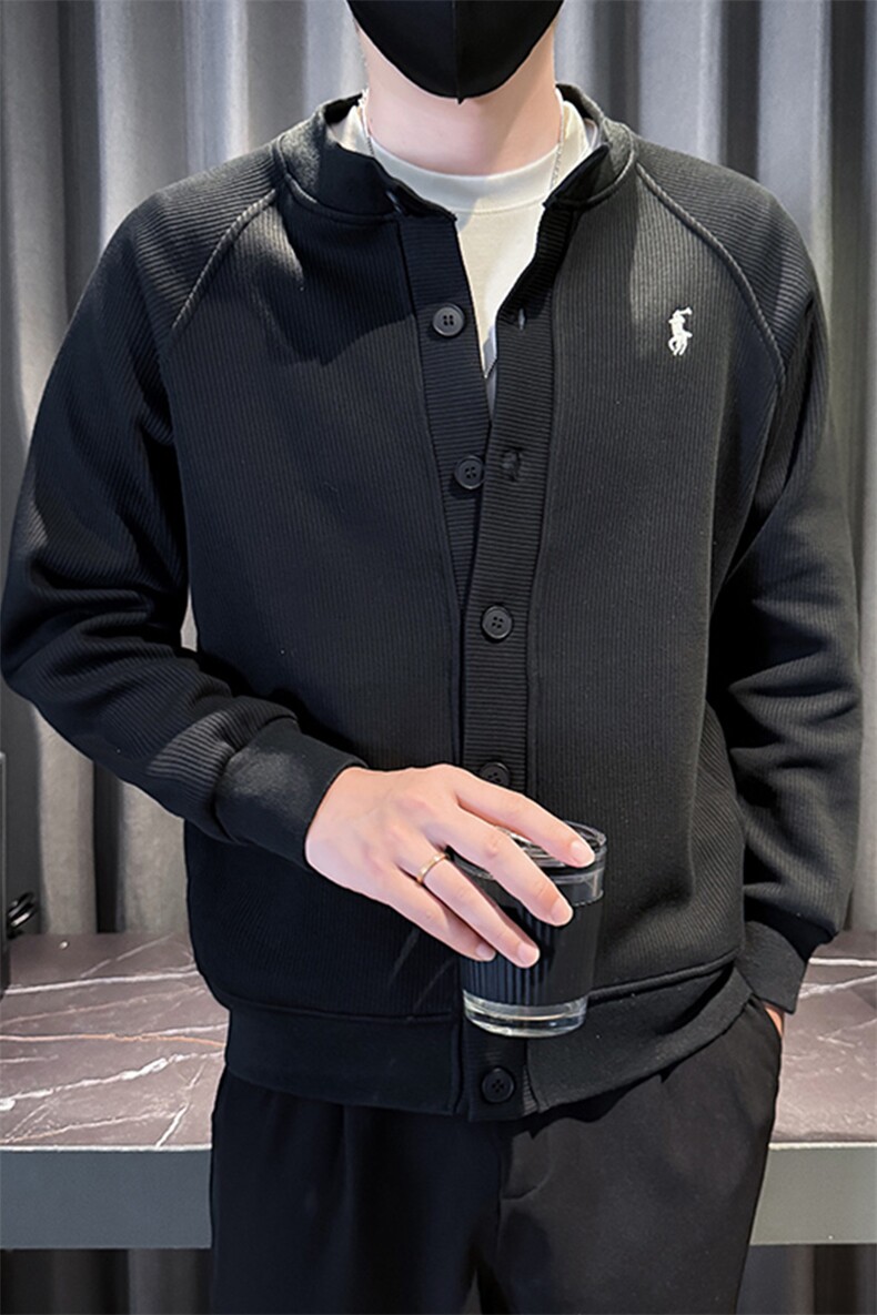 25808-M-3XL-P88秋季男士休闲刺绣百搭单排扣圆领针织开衫外套,女装短外套,电商B255