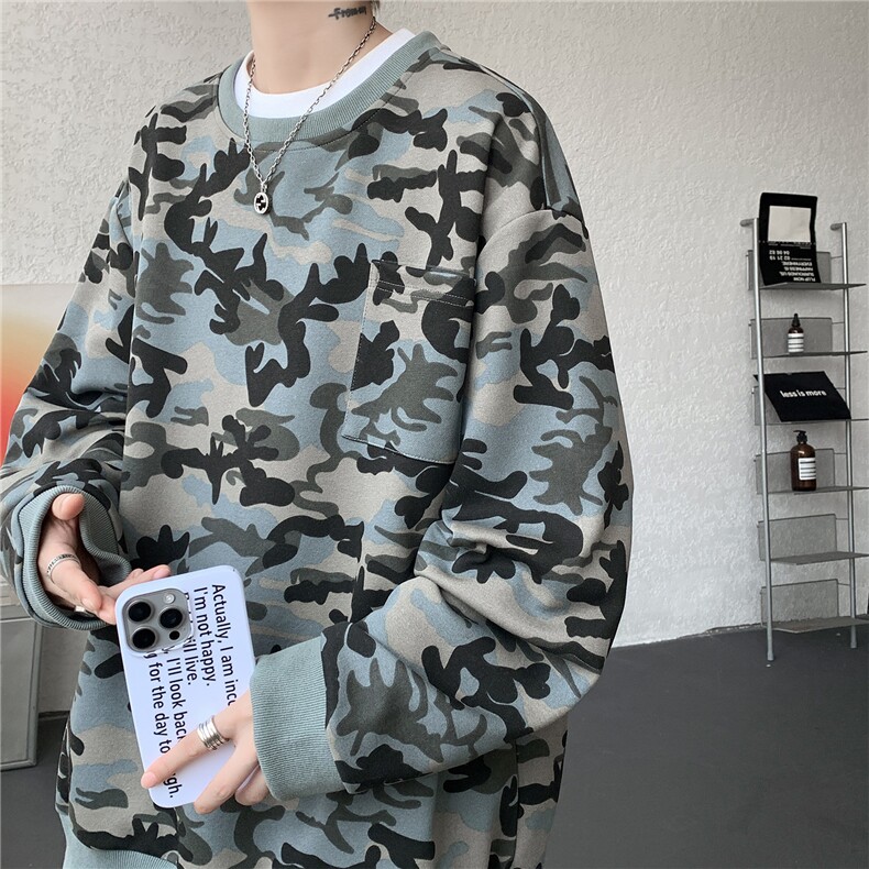 WY10177-特P38美式复古迷彩卫衣内搭男女宽松休闲百搭高级感上衣,男装卫衣,电商A059