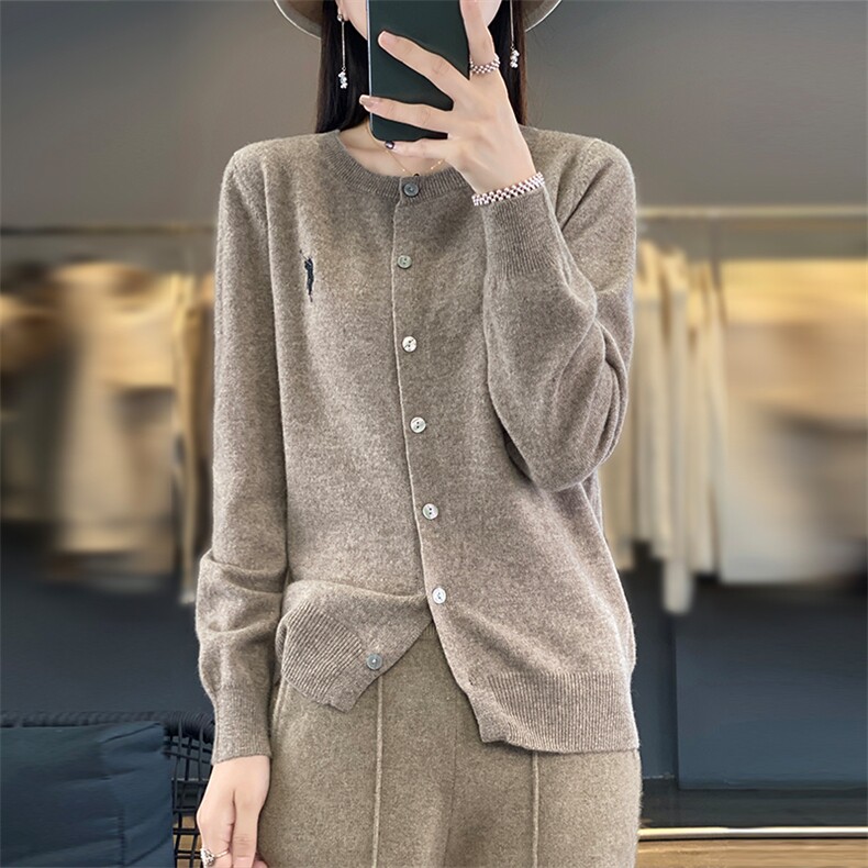 2024秋冬新款羊毛女士圆领纽扣羊毛开衫,女装羊毛衫,润辉羊绒