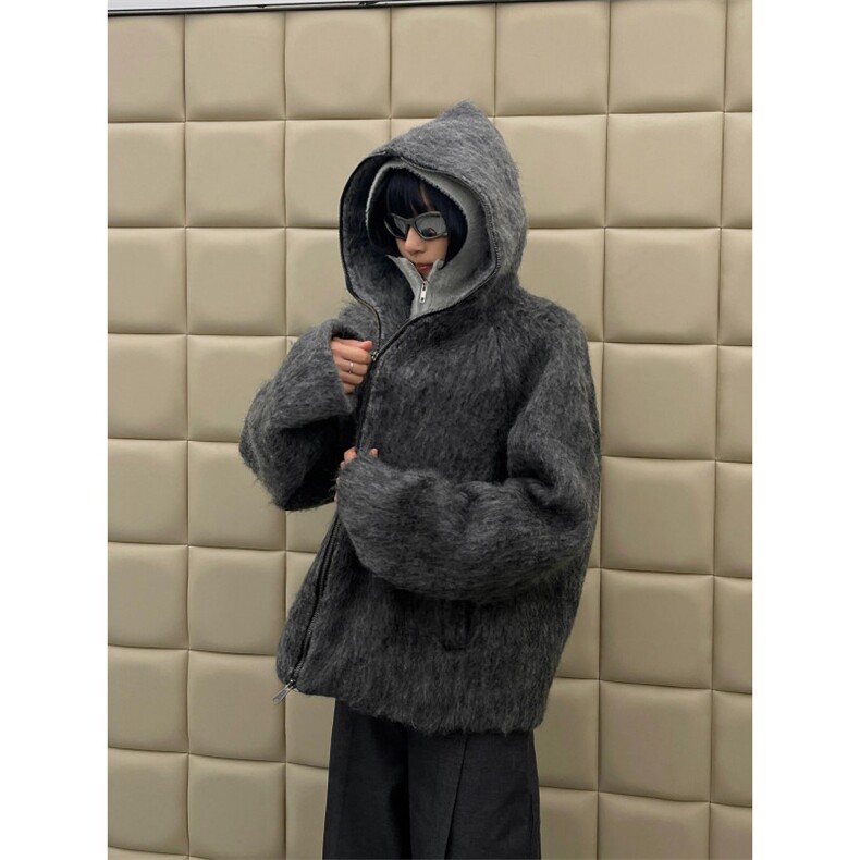 【有货】8153CC-特P86 马海毛针织开衫毛衣男加厚拉链连帽外套图片