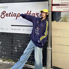 徽章织带连帽卫衣男女秋冬潮牌刺绣宽松运动情侣帽衫外套WY801，女装短外套，星座516A