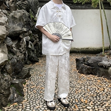 风夏男套装男龙纹衬衫短袖衬衫长裤唐装TZ60P70，男装衬衫，星座1013-1