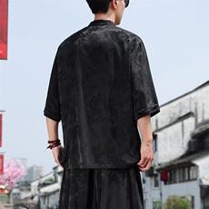 新中式七分袖衬衫男2025夏季新款大码盘扣上衣，男装衬衫，电商A008
