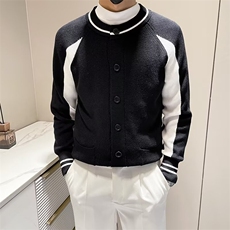 轻熟风修身圆领撞色棒球服款开衫单排扣学院风针织外穿毛衣S599，男装针织衫/毛衣，星座1116A-2（原606A-1）