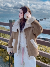 现货！2C056-7099-P195控298（麂皮绒复合羊羔毛皮毛一体），女装派克服，2C056
