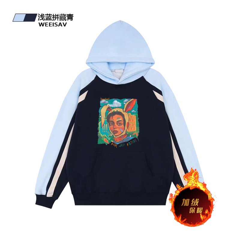 抖音得物供货 提供视频 秋冬重磅美式宽松接拼连帽卫衣3230图片
