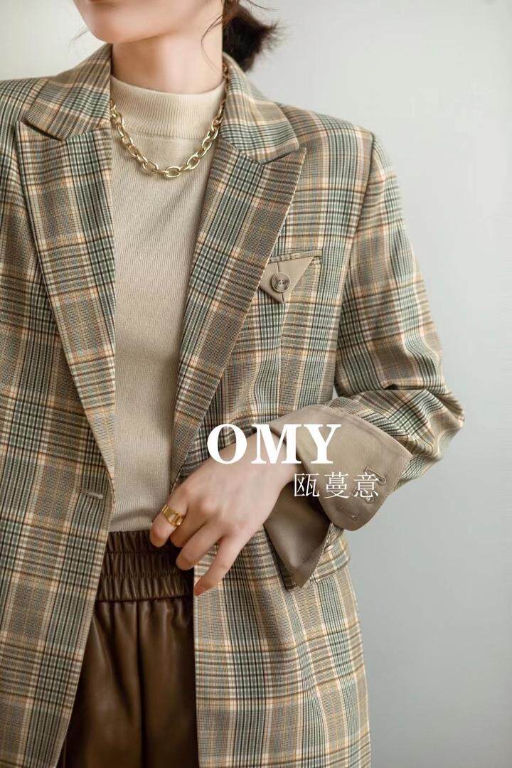 格子西装外套，女装西装，OMY 瓯蔓意