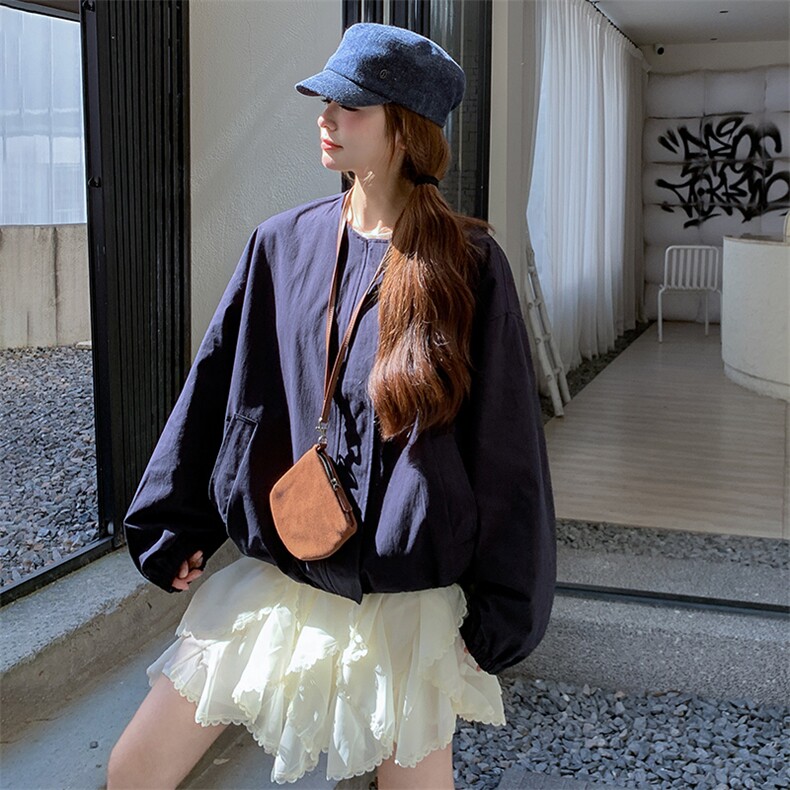 简约设计感外套女短款藏青色2025春季新款休闲百搭气质上衣,女装短外套,纯色衣恋