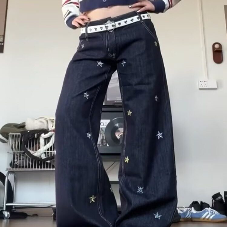 N9019-P50大码高街趣味设计感小狗刺绣牛仔裤女秋季新款2025，男装牛仔裤，电商B323A