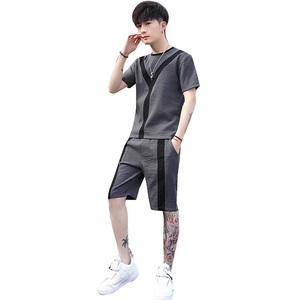 主推夏季短袖T恤潮牌休闲青少年韩版帅气套装男T708-p50图片
