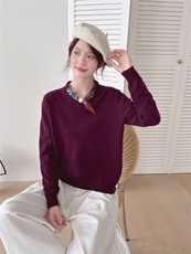 2025年秋季常规通勤通勤长袖丝巾针织上衣，女装针织衫/毛衣，暖姿羊绒