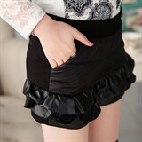 时尚百搭黑色高腰显瘦短裤甜美荷叶边设计舒适保暖，女装短裤/热裤，尚娜萱