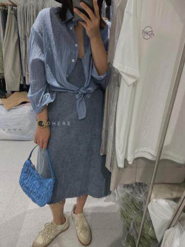 现货格子小衫打结细节面料舒适，女装，ADHERE