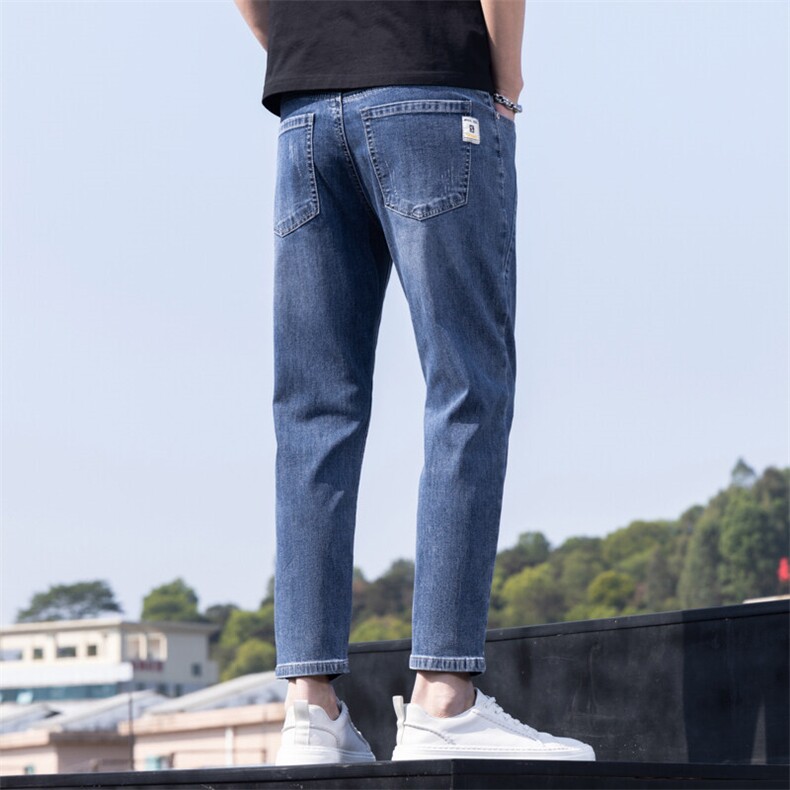 特批P50无差价新款男士工艺修身小脚牛仔裤百搭蓝色休闲九分K383,男装牛仔裤,星座1006-1