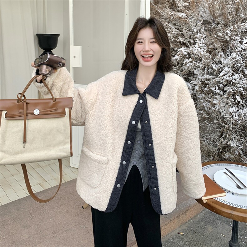 有货牛仔拼接羊羔毛外套2C090-8968-P165-K248，女装棉衣/棉服，2C090