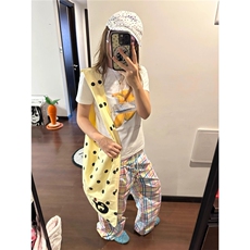【现货】复古彩色格纹休闲裤夏抽绳直筒阔腿裤宽松垂坠感拖地长裤，男装休闲裤，星座506A