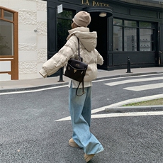 现货新款韩版宽松立领撞色格子袖口羽绒服短款外套百搭洋气，女装羽绒服，网红馆