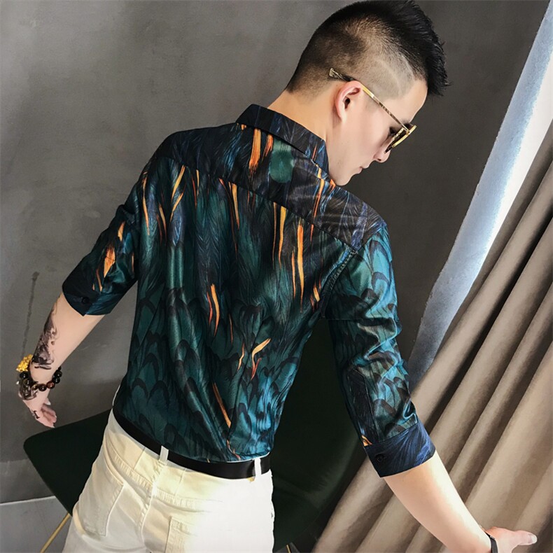 夏季男士七分袖印花衬衫男休闲修身碎花衬衣A236-1901-P55,男装衬衫,电商A236