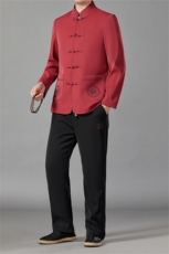 爷爷唐装男士盘扣外套中老年加绒加厚结婚礼服爸爸风红色套装，男装休闲套装，电商B212（原钱塘6029）
