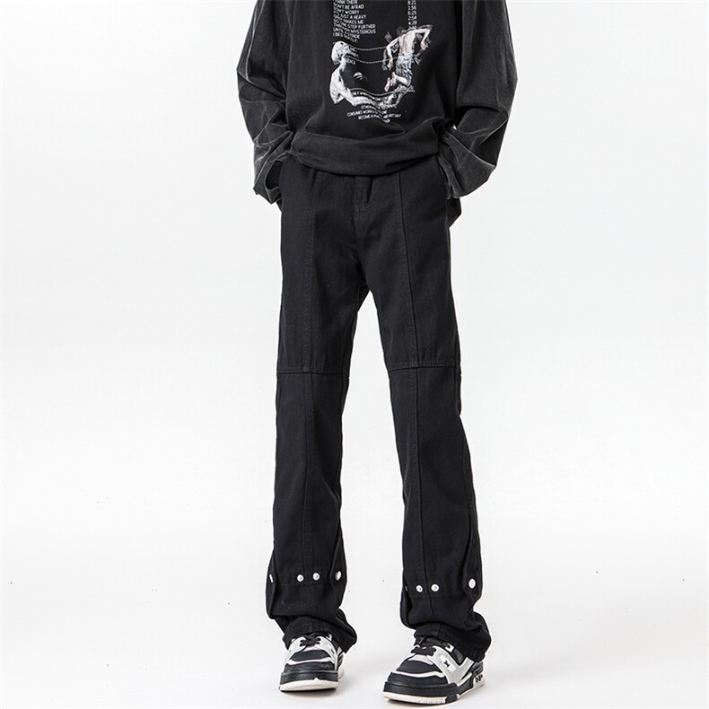 美式高街复古微喇牛仔裤男款春秋显瘦铆钉直筒裤子KZ015P60加绒70,男装牛仔裤,电商B312