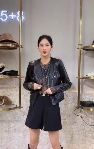 2021秋季新品复古时尚休闲百搭小香风短款皮衣外套,女装皮衣,L·H·X
