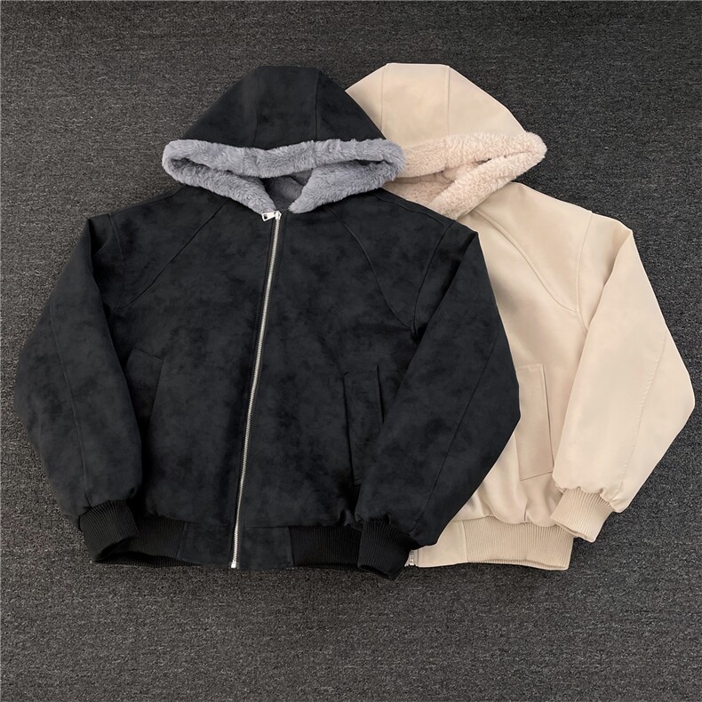 座山雕连帽棉服男加绒加厚皮衣棉衣美式潮牌情侣外套M0318-P110图片