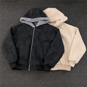 座山雕连帽棉服男加绒加厚皮衣棉衣美式潮牌情侣外套M0318-P110图片