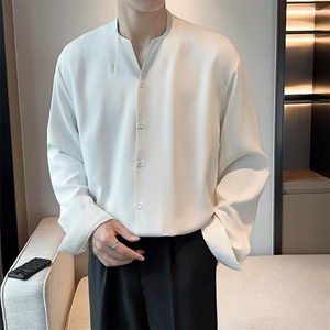 高冷禁欲系白衬衫男小众V领长袖气质上衣西服内搭打底衬衣 C903图片