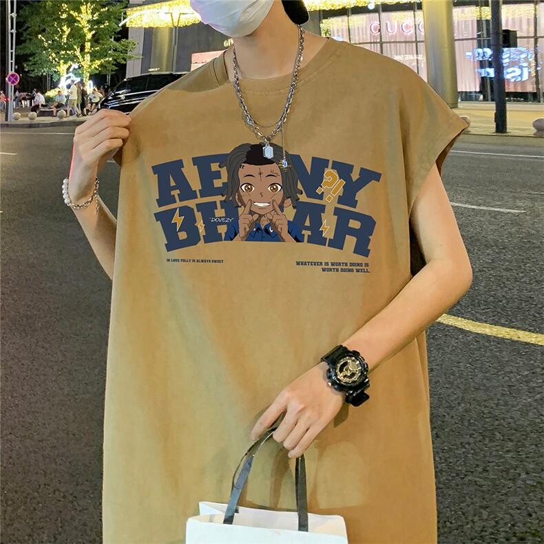 数据超好抖音品240克重磅欧美式潮牌水洗背心无袖t恤BX271-P35,男装T恤,电商A486