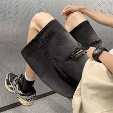 破洞牛仔短裤男夏季高街直筒裤宽松休闲五分裤子网图DT1726-P36，男装牛仔裤，星座302B