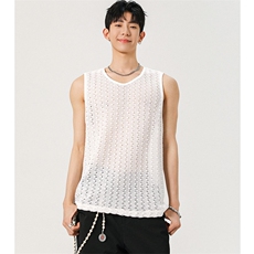 BX1130-特批30控58小众高品质镂空衬衫内搭大码短袖背心T恤，男装背心/马甲，电商A059