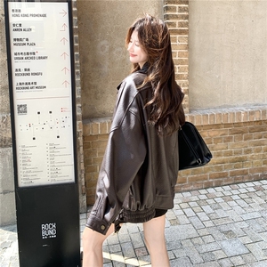 复古美式咖色机车服短外套女春秋2026超火好看高级小众皮夹克上衣图片