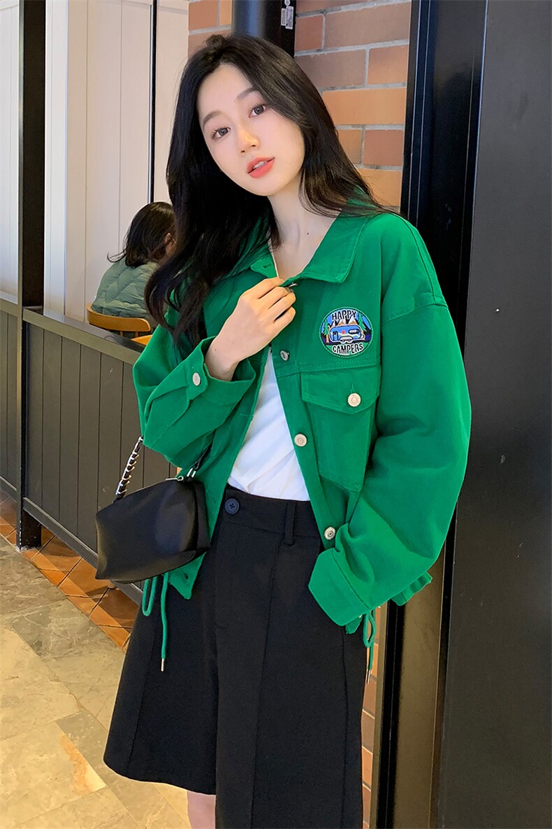 外套女2022年春季新款常规百搭长袖纯色牛仔上衣刺绣小个子时尚,女装短外套,梦懿尔