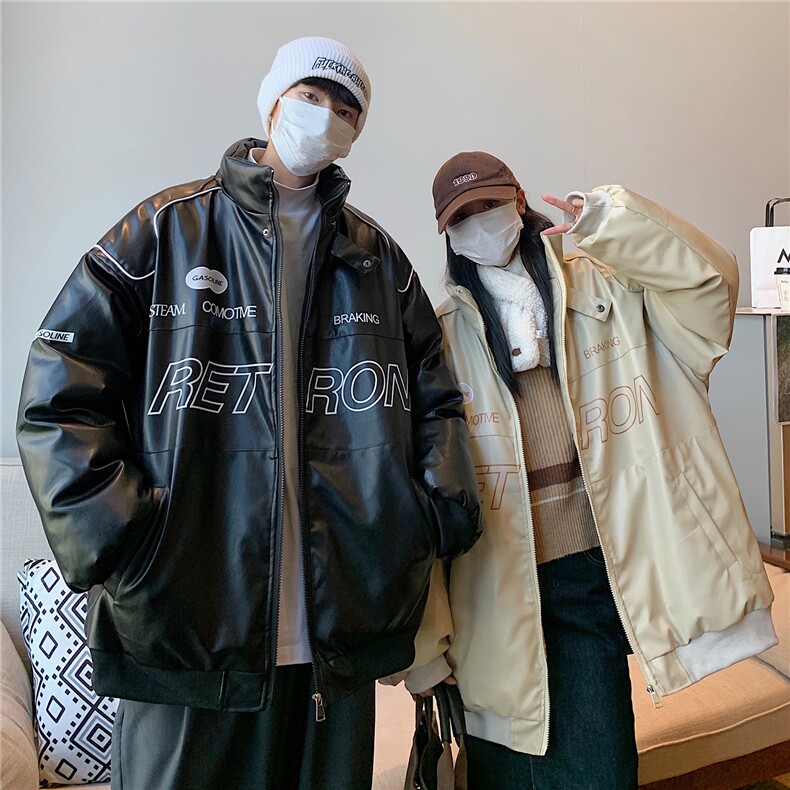 情侣装美式PU皮棉衣冬季加厚棉服潮牌机车外套ins男D233P128,男装棉衣,电商A335-1（原A458）