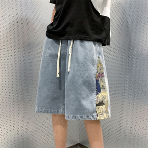 牛仔短裤男夏季港风高街水洗拼接五分裤子潮流insXD22963-P45图片