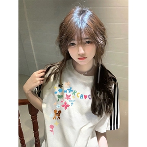 抖音得物高品质二开240克宽松纯棉美式潮牌三条杠织带短袖T恤图片