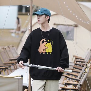 圆领卫衣男款春秋季宽松大码百搭透气卡通印花长袖上衣图片