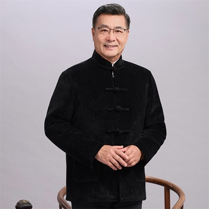 冬款风唐装中老年90绒羽绒服复古盘扣羽绒服套装中式爸爸男装图片