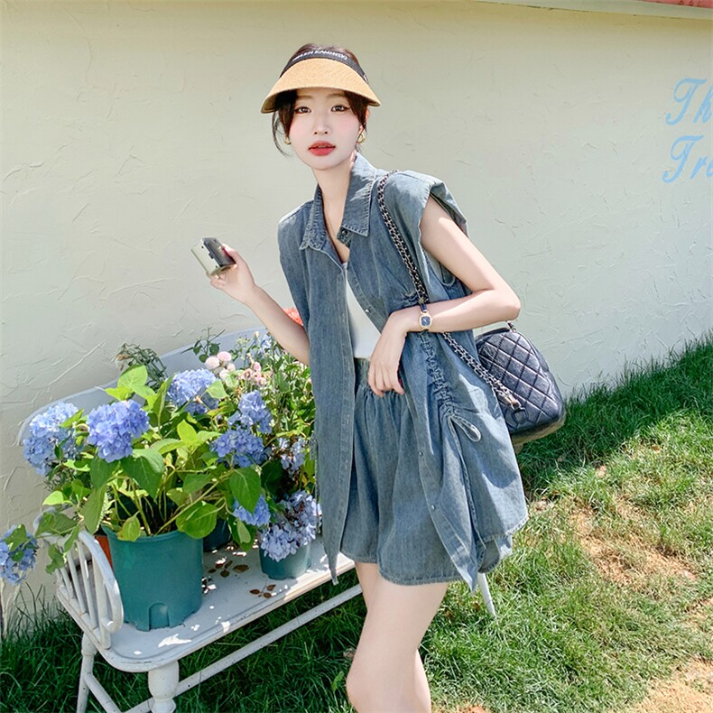 现货时尚水洗牛仔短裤套装2C110-H1157-P135-K198,女装套装/套裙,2C110