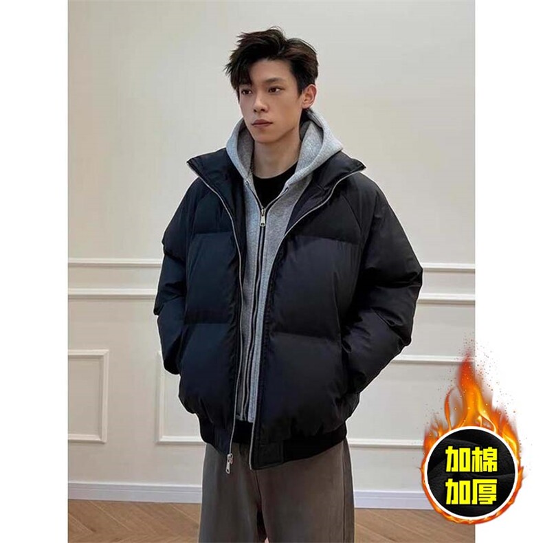 现货高品质重磅工艺美式高街假两件PU皮棉衣男女加厚棉服外套，男装棉衣，电商A443