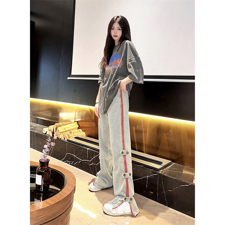 B221美式ins高街暗黑小众毛边破洞直筒牛仔裤LK23112-P75控98,男装牛仔裤,电商B221