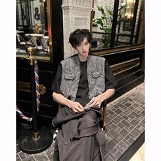 现货！25春夏男士垫肩小香风格纹拼接短袖T恤DX173-P78，男装T恤，电商B288