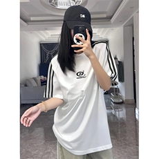 抖音得物高品质二开240克宽松纯棉美式潮牌三条杠织带短袖T恤，男装T恤，电商A486