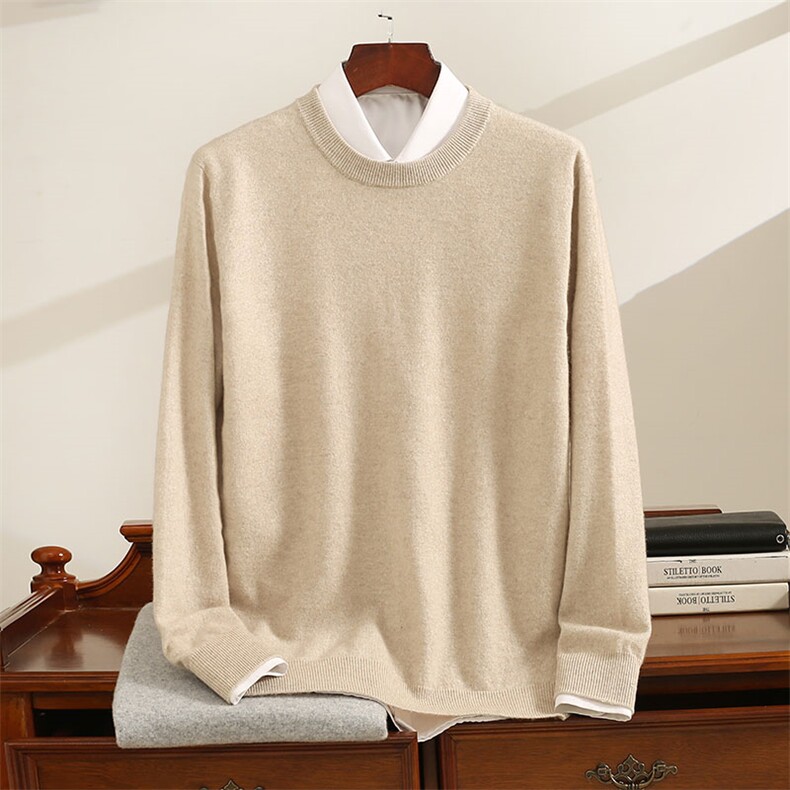 圆领套头2025年秋季长袖休闲纯色针织35%衫，男装羊绒套衫，恒标羊绒