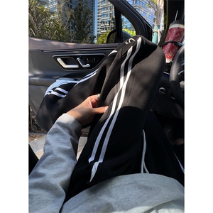 秋季新款刺绣休闲裤男宽松二条杠卫裤情侣长裤K7707-特P45控78