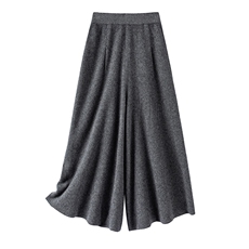 极简风高腰羊毛阔腿裤女灰色垂感显瘦百搭保暖裙裤宽松休闲大摆裤，女装休闲裤，阿娇羊绒